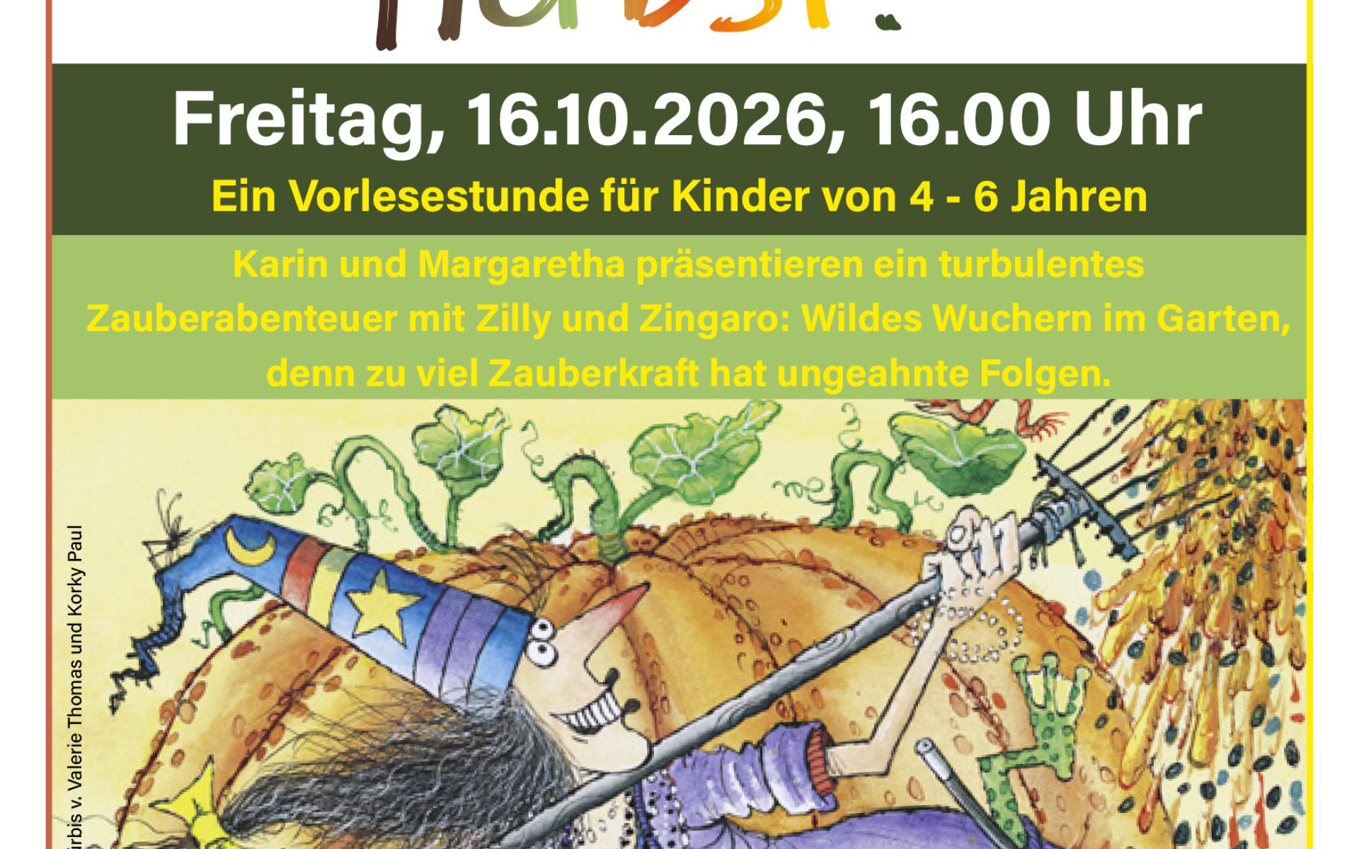 Plakat mit Buchcover Zilly und der Riesenkürbis
